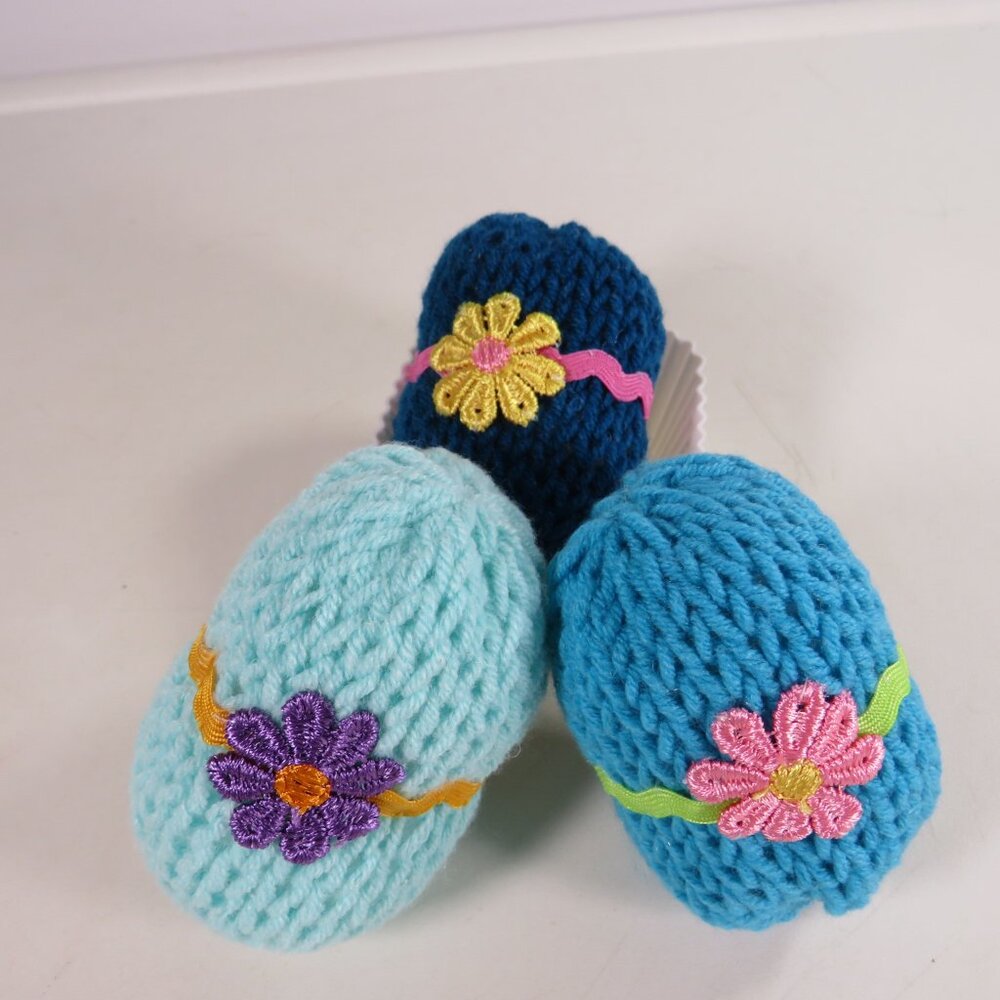 Hand Knit Easter Eggs with hand sewn accents (NO GLUE) all fabric Retro Ric Rac